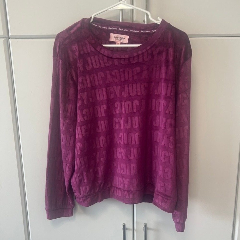 Juicy Couture Magenta Purple Velour Embossed Logo Sleepwear Top XL Lounge Shirt
